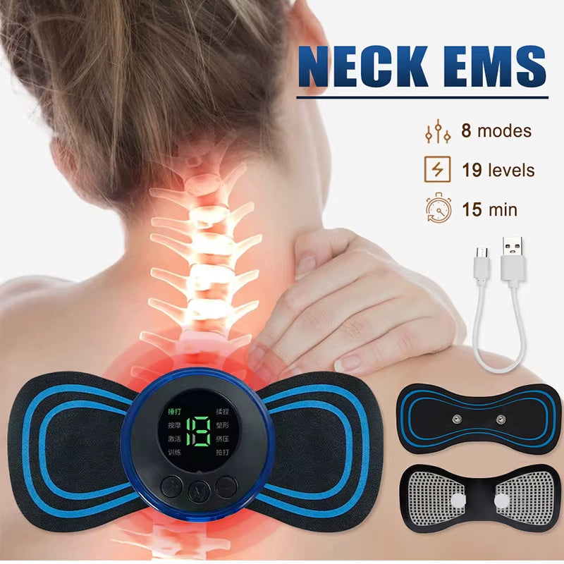 Electric Neck Massager Mini Cervical Back Patch Muscle Relieve Fatigue Stimulator Massageador Mat Pad Home Use Massage Tool